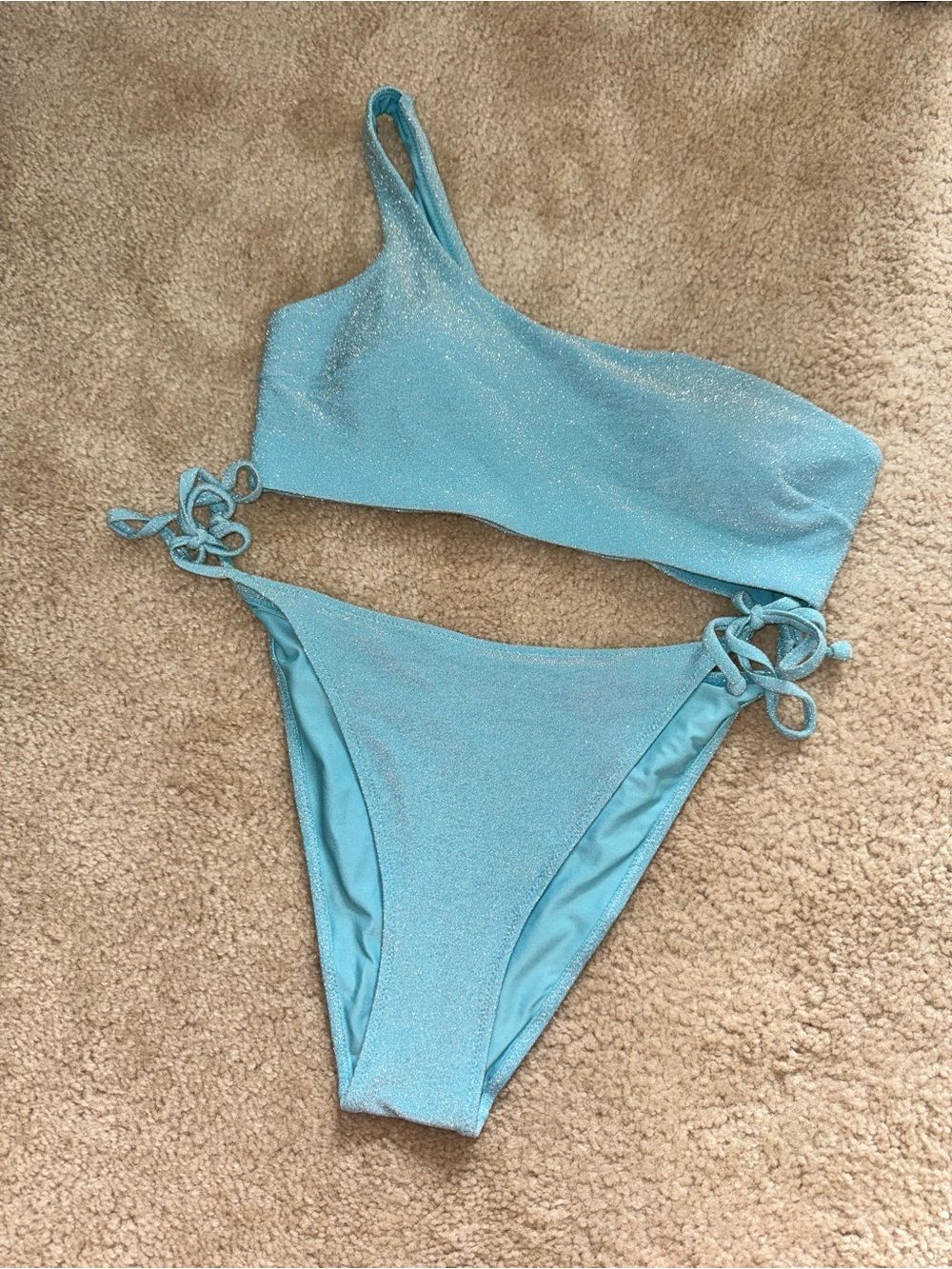 Aqua sparkly one shoulder bikini